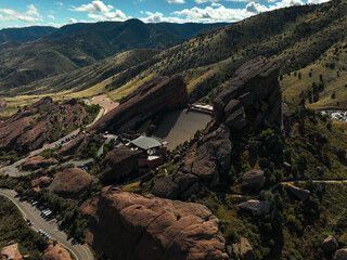 Aerial view of the famous Red Rocks Amphitheater in Colorado, USA