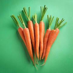 Orange carrots on green pastel background