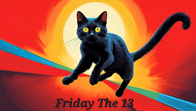 Black cat in red and fluorescent light.