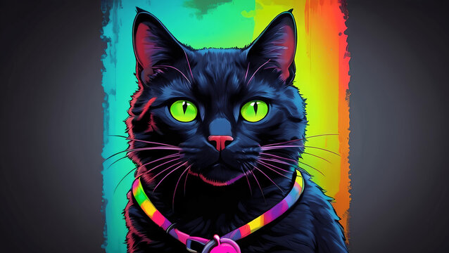 Black cat in fluorescent light.