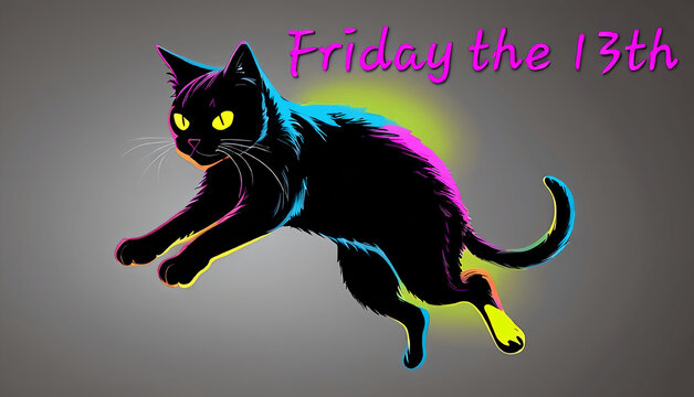 Black cat running, fluorescent light.
