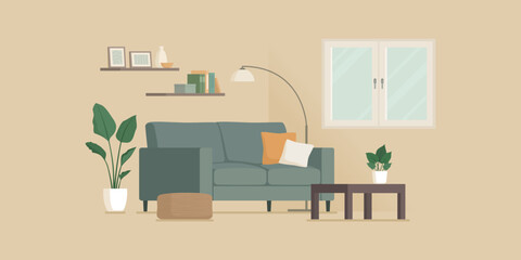 Contemporary living room interior with plants