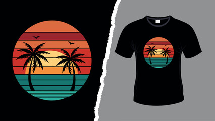 Summer sea beach sunset motivational typography vintage grunge t shirt design