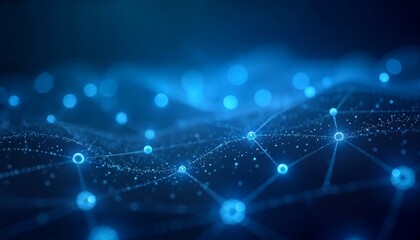 Abstract technology network with glowing nodes and lines. Modern and sophisticated background for banners, posters and social media. Abstract connected dots on bright blue background. Technology