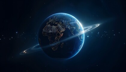 Obraz premium Night planet earth from space with light lines of communication and connection. Business and finance, concept. Global communications system and the World Wide Web. Technologies and communications.