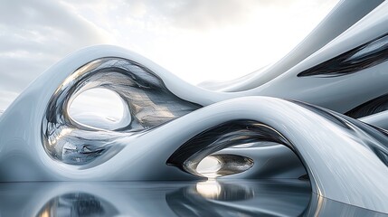 Asymmetrical organic curves featured in futuristic abstract architecture conceptual picture