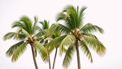Obraz premium A vibrant beach-themed tropical image showcasing coconut palm trees on a pure white backdrop Tropical Landscape Elements