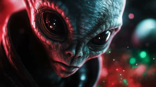 An Enigmatic and Mysterious Alien Encounter in a Vibrant and Colorful Galactic Scene