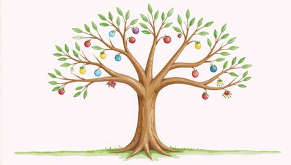 Obraz premium A family tree depicted through watercolor illustration