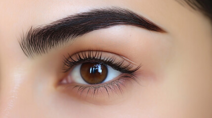 Beautiful young  woman , makeup , clean skin.  Makeup artist , eyelashes with mascara in a beauty salon . Eyelash extension , beautiful eyebrows