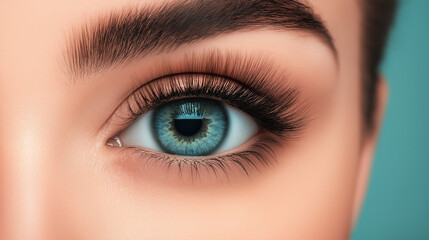 Fototapeta premium Beautiful young woman , makeup , clean skin. Makeup artist , eyelashes with mascara in a beauty salon . Eyelash extension , beautiful eyebrows