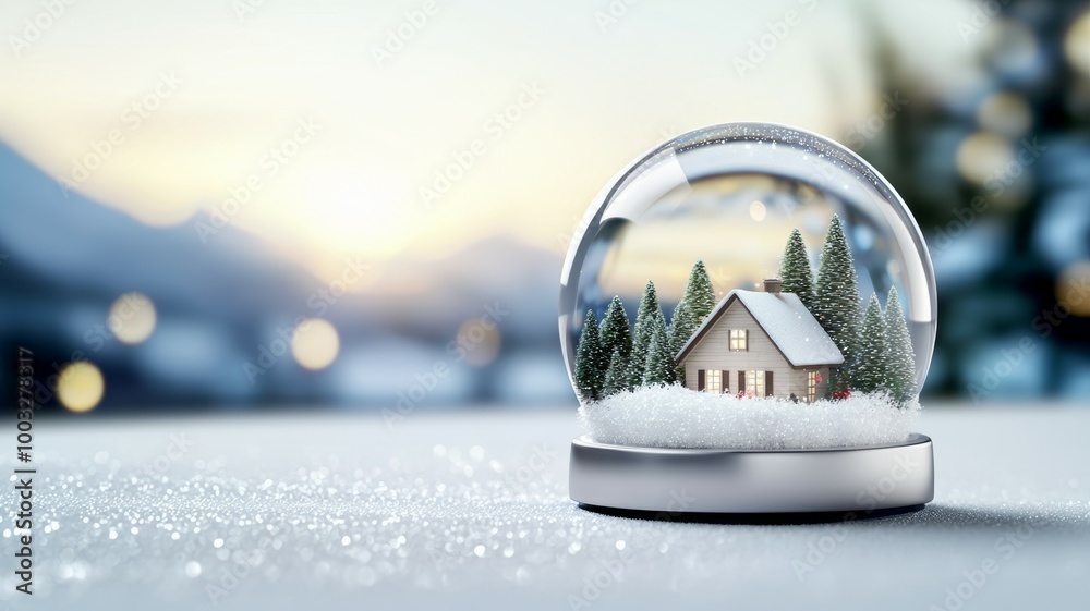 Poster A snow globe with a house and trees inside