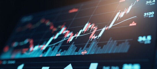 Financial graph depicting strategy and analysis of stock chart market exchange trends global investments and technological advancements in a business-focused setting