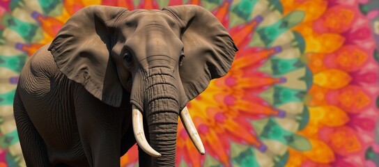 Elephant portrait against vibrant background