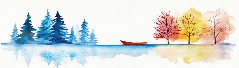 Frozen lake flat design, top view, nature theme, watercolor, Triadic Color Scheme