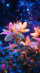 Fototapeta premium Celestial flowers blooming starlit sky vibrant colors ethereal glow surreal quality captivating beauty. AI generated