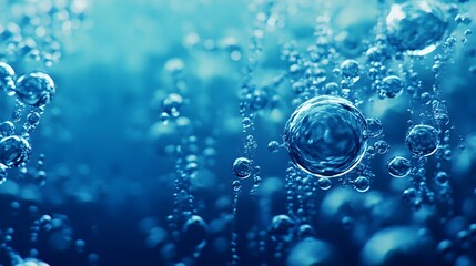 an underwater scene with numerous air bubbles rising through a blue liquid. The bubbles vary in size, with some being large and others smaller, creating a dynamic and lively atmosphere