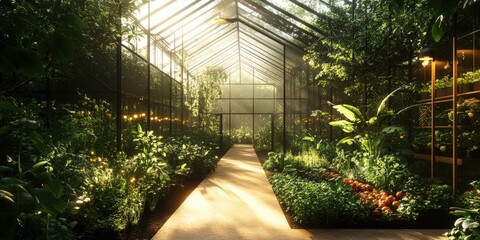 Obraz premium Hydrogen-Powered Greenhouse with Advanced Climate Control and Sustainability