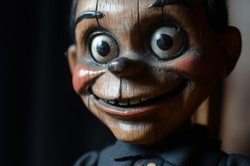 Creepy ventriloquist dummy coming, with copy space