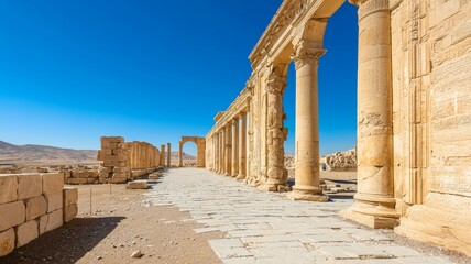 Obraz premium A long, empty street with a blue sky above