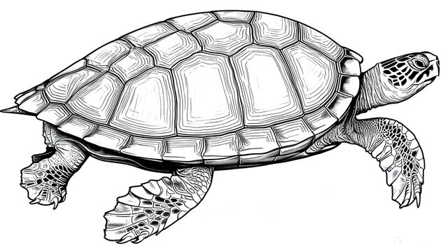 recommend clip art: Intricate Line Art of Loggerhead Sea Turtle with Reddish-Brown Shell on Clean White Canvas