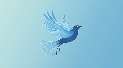 Obraz premium A stylized blue bird with outstretched wings, soaring against a light blue background.