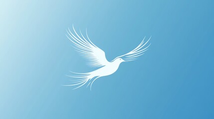 Obraz premium Stylized white dove flying in the blue sky.