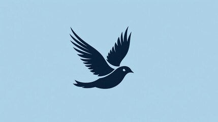 Fototapeta premium Simple, minimalist silhouette of a dove flying against a blue sky background.