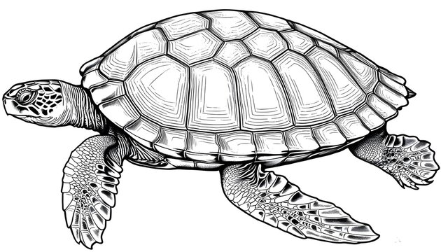 recommend clip art: Intricate Line Art of Loggerhead Sea Turtle with Reddish-Brown Shell on Clean White Canvas