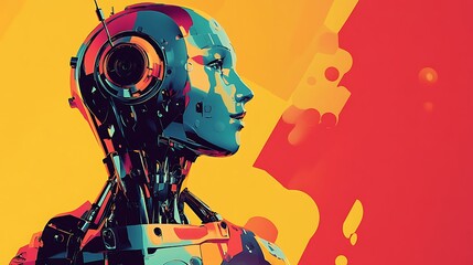 Abstract Digital Art of AI Robot Head with Colorful Design