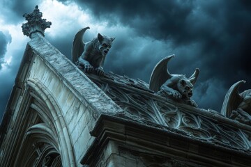 Obraz premium Gargoyles coming to life, with copy space
