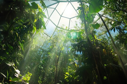 Geodesic dome greenhouse, with copy space