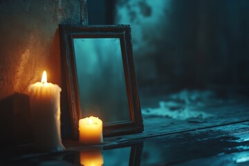 Haunted mirror reflection, with copy space