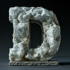 3D rendering letter D with textured concrete sculpture.