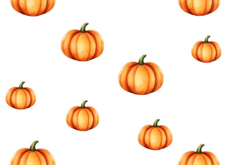 A pattern of orange pumpkins with green stems