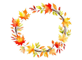 Obraz premium A watercolor painting of a wreath of autumn leaves