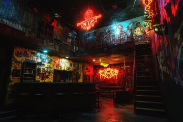 Obraz premium Infernal nightclub with demonic, with copy space