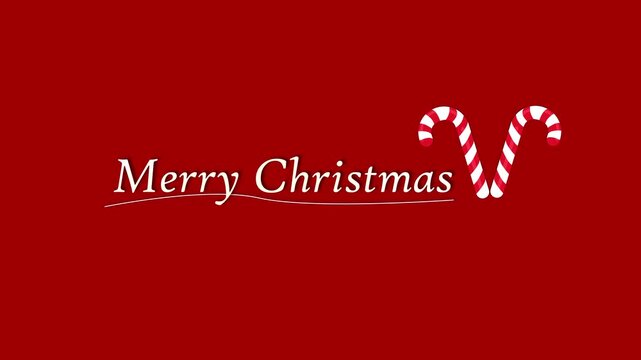 Merry Christmas text animation next to candy, Christmas background, Merry Christmas