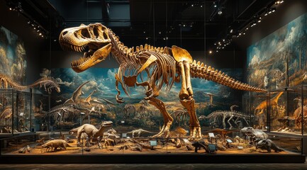Explore the fascinating world of dinosaurs at a museum featuring a massive Tyrannosaurus rex and diverse exhibits of ancient fossils
