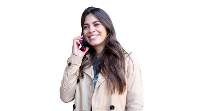 Young woman is talking on the phone