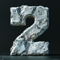 3D rendering number 2 with textured concrete sculpture.