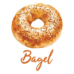 bagel in watercolor illustration style, isolated vector on white background