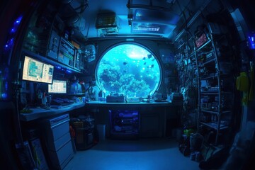 Obraz premium Underwater research station, with copy space