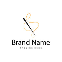 Tailor logo vector template needle and thread black silhouette design simple sewing tool product brand