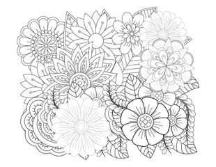 Mehndi flower for henna, mehndi, tattoo, decoration. decorative ornament in ethnic oriental style. Doodle flowers. Flower pattern. Vector doodle flowers in black and white. Page adult coloring book