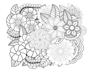 Mehndi flower for henna, mehndi, tattoo, decoration. decorative ornament in ethnic oriental style. Doodle flowers. Flower pattern. Vector doodle flowers in black and white. Page adult coloring book