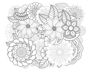 Mehndi flower for henna, mehndi, tattoo, decoration. decorative ornament in ethnic oriental style. Doodle flowers. Flower pattern. Vector doodle flowers in black and white. Page adult coloring book