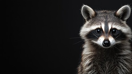 Portrait of raccoon against dark background