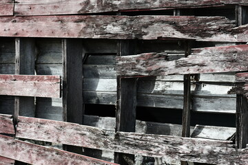Old torn apart siding on a barn.
