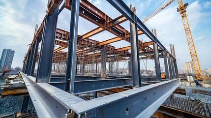 Structural Engineer Steel Framework A view of a steel beam framework being assembled on a construction site
